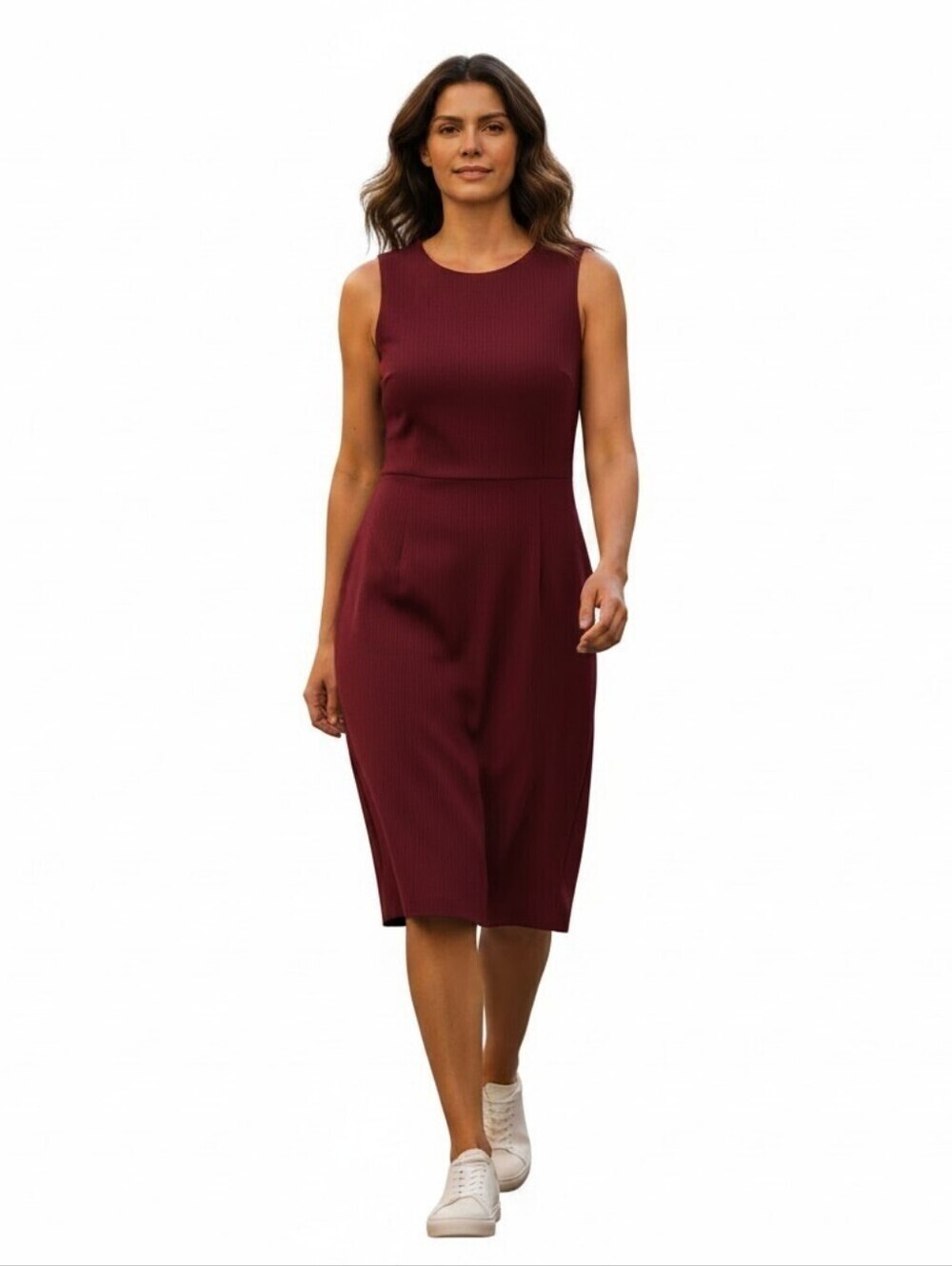 Amanda Smith Dress Size 12P Petite Burgundy Herringbone Sleeveless Stretch Zip